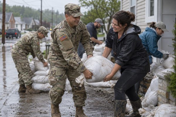 Illustration of soldiers serving their community